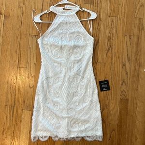 White halter sequin midi dress